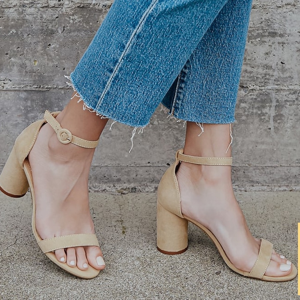 Lulus Audrina Light Nude Suede Ankle Strap Heels